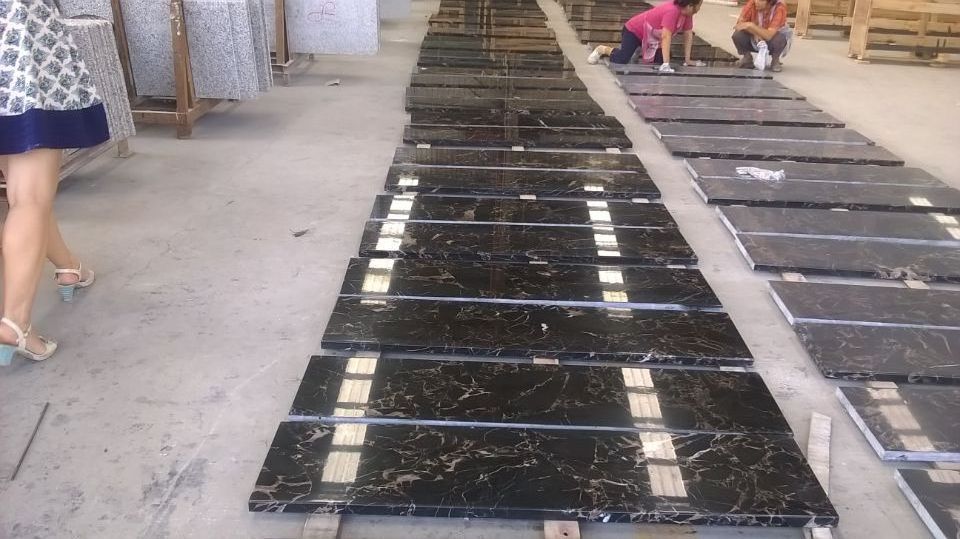 Competitive Price Chinese Polished Black Nero Portoro Gold Marble Floor Tiles