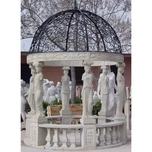 Large Hand Carved Nature White Marble Outdoor Pavilion Garden Outdoor