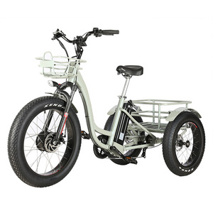 48v 500w 750w 1000w  front drive motor 13 ah lithium battery powered three 3 wheel fat tire tyre electric cargo trike bicycle