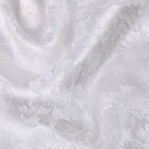 Floral Jacquard silk fabric glitter all-season white dupion mulberry floral design 100% silk for bedding lady dress