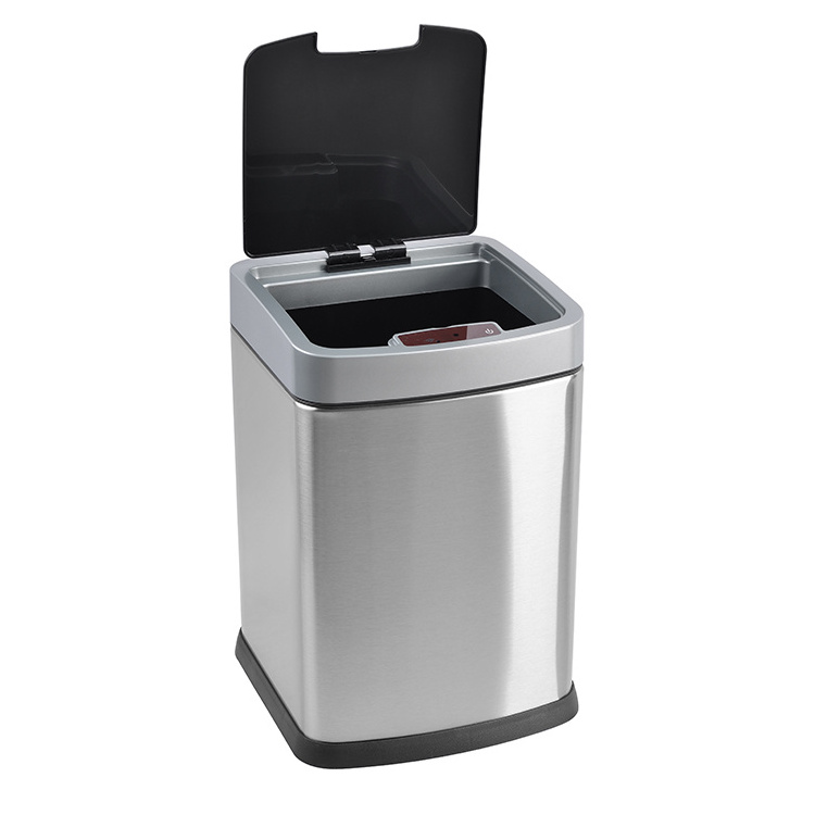 Factory direct eco-friendly touchless automatic sensor 9L garbage bins stainless steel trash can color silver waste bin