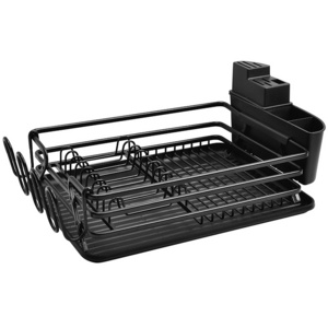 Aluminum Dish Drying Rack Never Rust Sink Dish Drying Rack with Utensil Holder Removable Plastic Drainer Tray