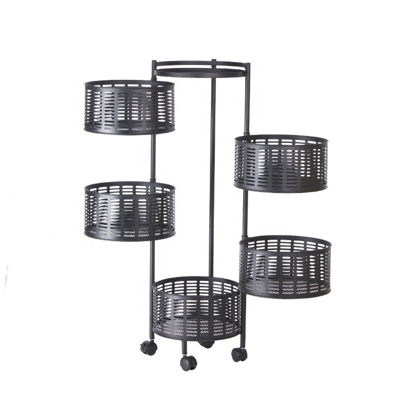 Fruits Vegetables 5 Layer Trolley Rotating Round Drawer Rotary Kitchen Organizers And Storage Storage Multi-layer Basket