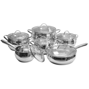 12-Piece Multifunctional Stainless Steel Cookware Set Kitchen Casserole with Polished Outer Coating Glass Cooking Pot Set