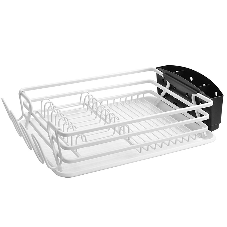 Aluminum Dish Drying Rack Never Rust Sink Dish Drying Rack with Utensil Holder Removable Plastic Drainer Tray