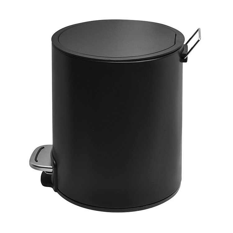 Elegant Small Round Bathroom Garbage Can Black Stainless Steel Pedal Waste Bin Dust Bins with slim lid  For Domestic Trash Can