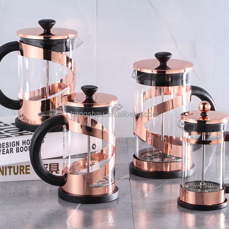 600ml Borosilicate Glass French Press Home Decorations Portable French Press Coffee Maker With Champaign Gold Plating