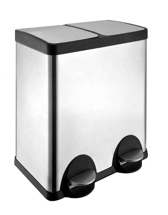 40l Fingerprint Proof Stainless Steel 2 X 20L Rubbish Trash Can Double Recycle Pedal Bin With Dual Compartment