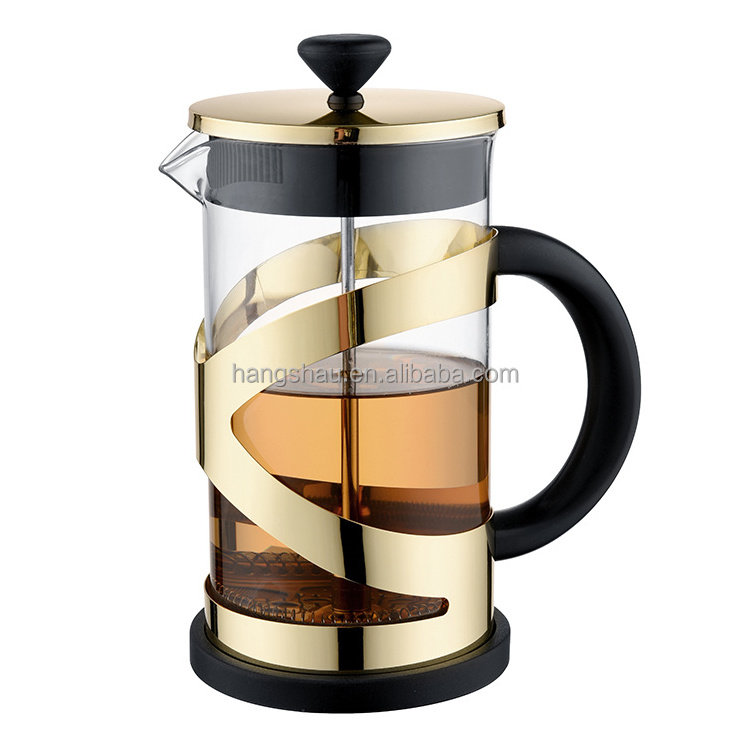 600ml Borosilicate Glass French Press Home Decorations Portable French Press Coffee Maker With Champaign Gold Plating