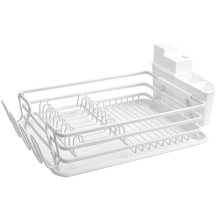 Aluminum Dish Drying Rack Never Rust Sink Dish Drying Rack with Utensil Holder Removable Plastic Drainer Tray