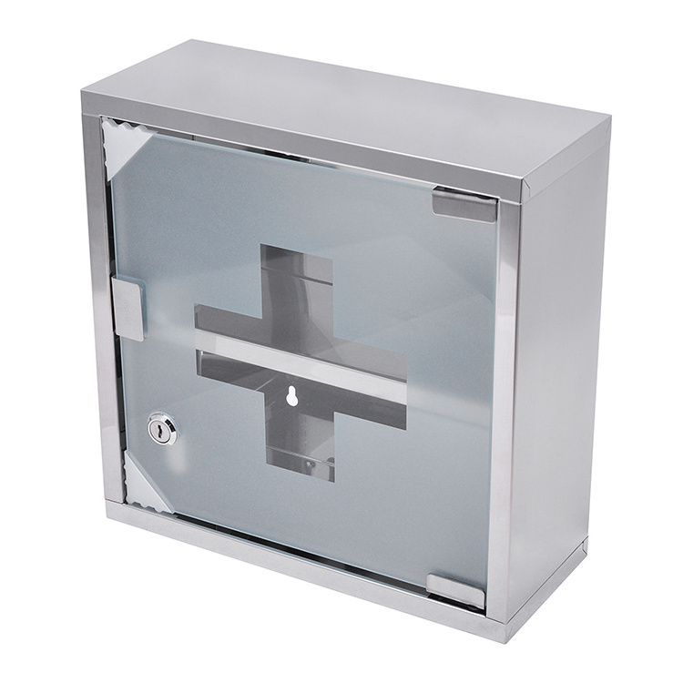 Eco-friendly customized stainless steel medicine cabinet with two layers and lock