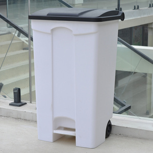 87L Trash Cans For Parks Plastic Pedal Waste Bin Urban Garbage Bins with Wheels Garbage Can With Wheelie Bin