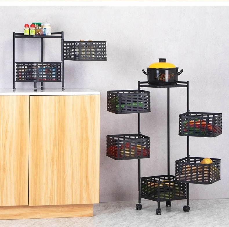 3 Layer Rotating Storage Baskets Rack Stackable Metal Basket Kitchen Organizer Storage Shelf Cube Fruit Vegetable Organizer