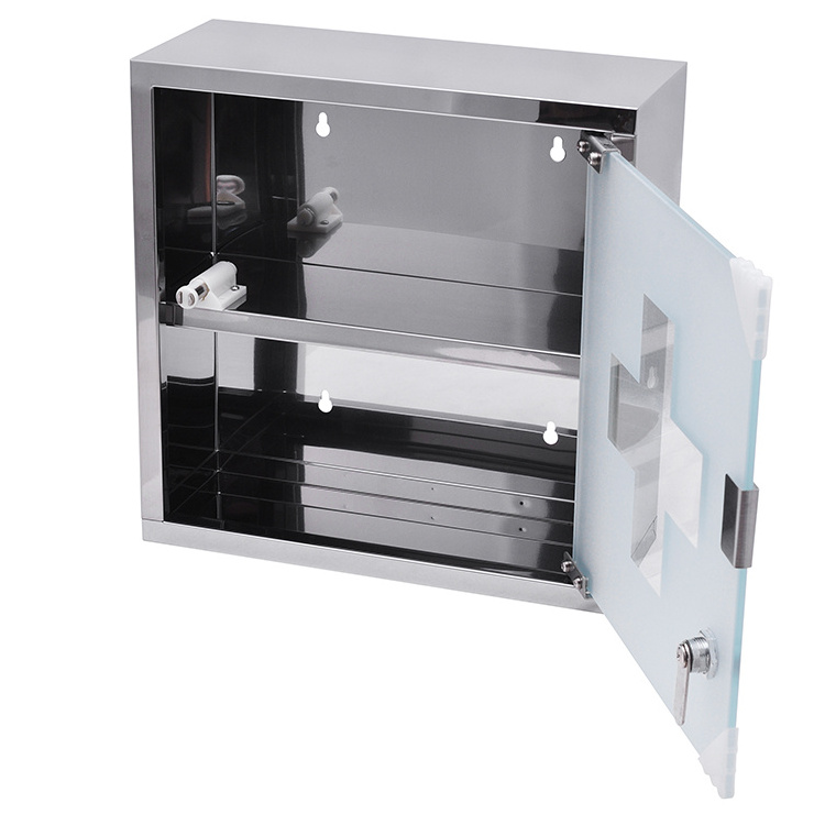 Eco-friendly customized stainless steel medicine cabinet with two layers and lock