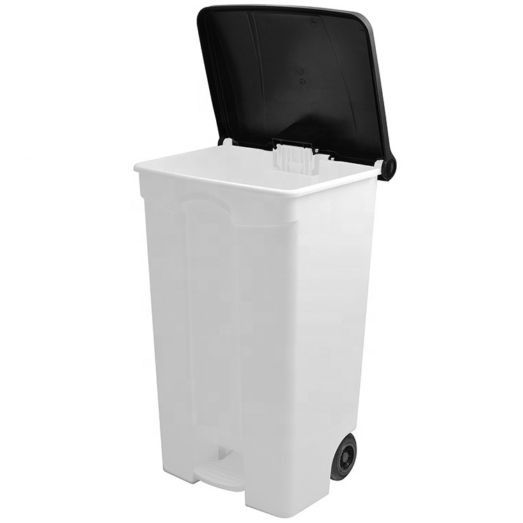 87L Trash Cans For Parks Plastic Pedal Waste Bin Urban Garbage Bins with Wheels Garbage Can With Wheelie Bin