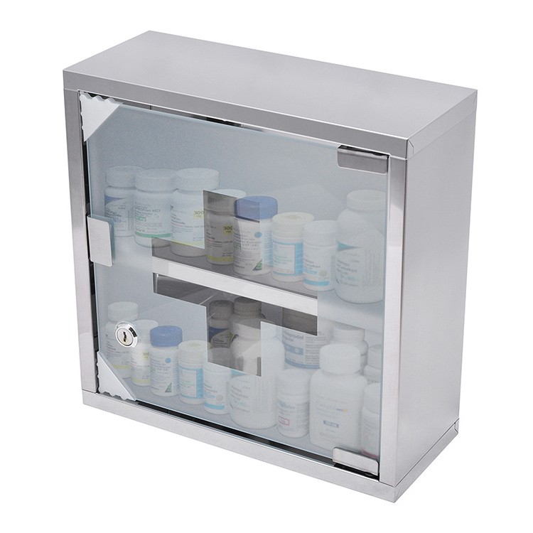 Eco-friendly customized stainless steel medicine cabinet with two layers and lock