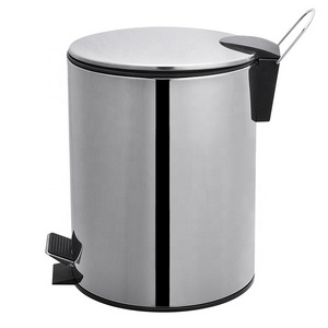 Hotel 3l 5l 12l Stainless Steel Round Shape Pedal Bin Thin Lid And Soft Closed Foot Pedal Waste Bin Household Trash Can