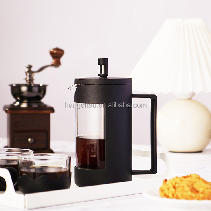 Stainless Steel Plastic Material Glass French Press Coffee Maker Pot With Black Tea Pot 600ml Travel Coffee French Press