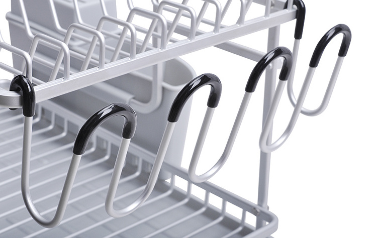 Korean Counter Top Drying Dish Rack Kitchen Shelf Two Tiers Aluminum Double Layers Wire Drainer Dish Draining Rack