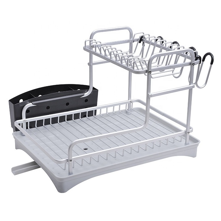 Korean Counter Top Drying Dish Rack Kitchen Shelf Two Tiers Aluminum Double Layers Wire Drainer Dish Draining Rack