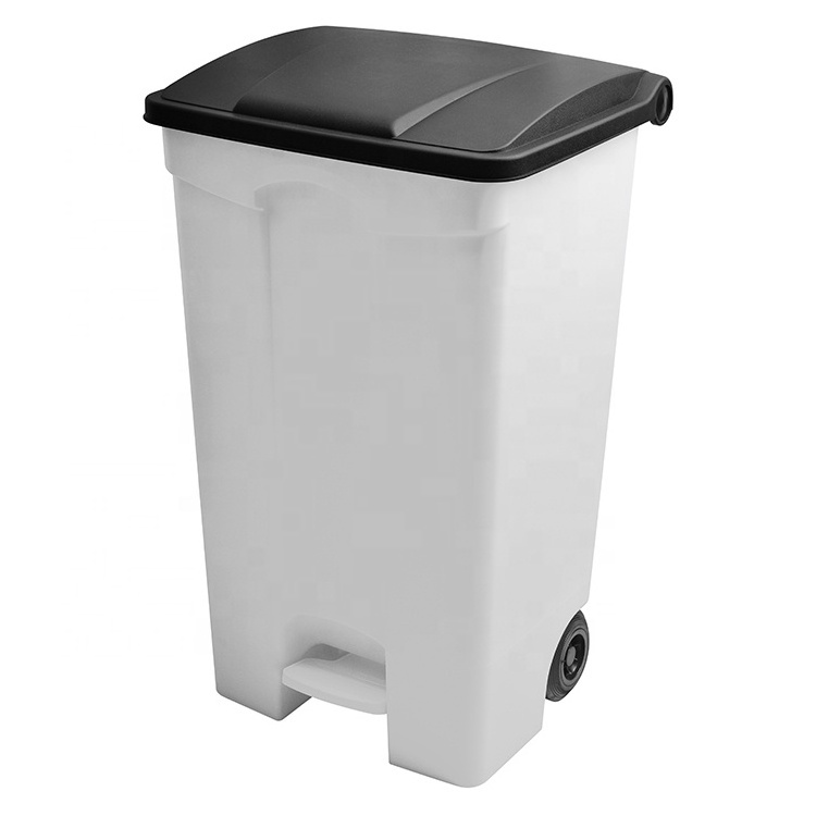 87L Trash Cans For Parks Plastic Pedal Waste Bin Urban Garbage Bins with Wheels Garbage Can With Wheelie Bin