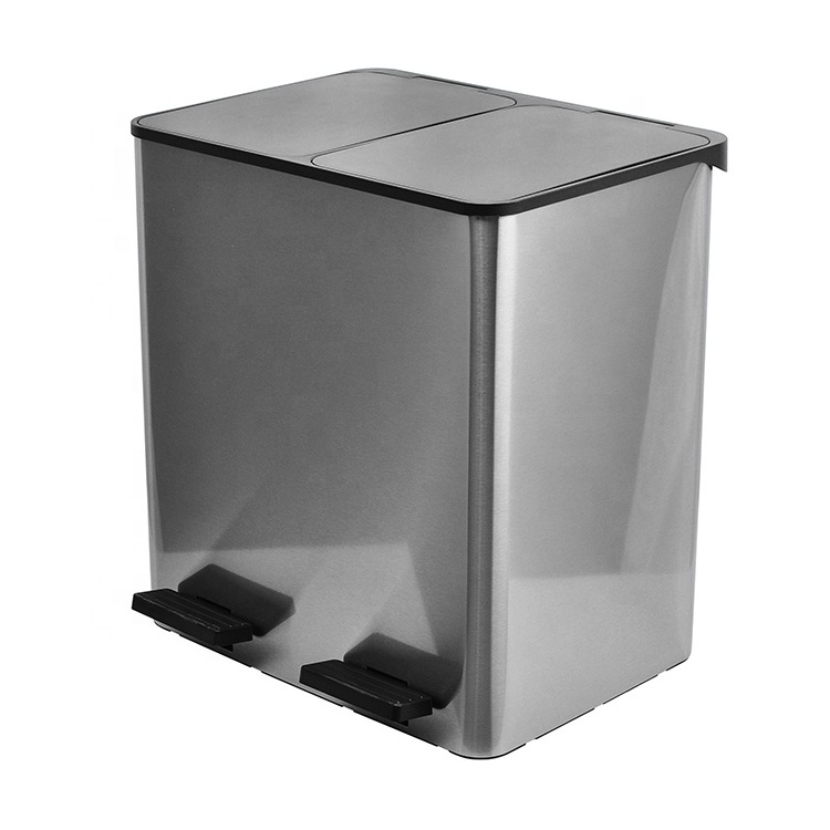 40L JiangMen Wet And Dry Double Recycling Rubbish Trash Can Pedal Bin With Dual Compartment For Iidoor Or Outdoor