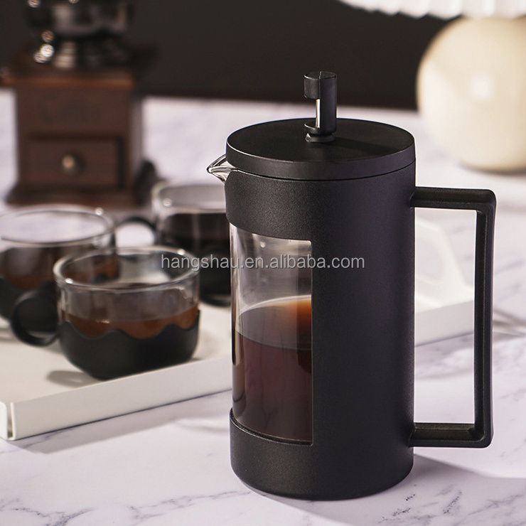 Stainless Steel Plastic Material Glass French Press Coffee Maker Pot With Black Tea Pot 600ml Travel Coffee French Press