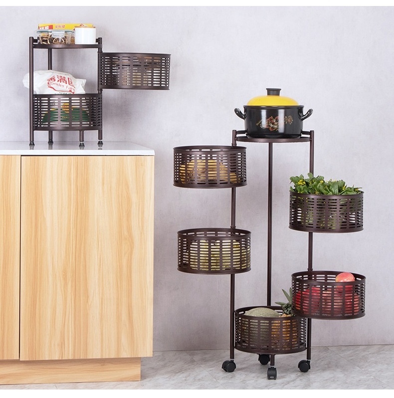 Fruits Vegetables 5 Layer Trolley Rotating Round Drawer Rotary Kitchen Organizers And Storage Storage Multi-layer Basket