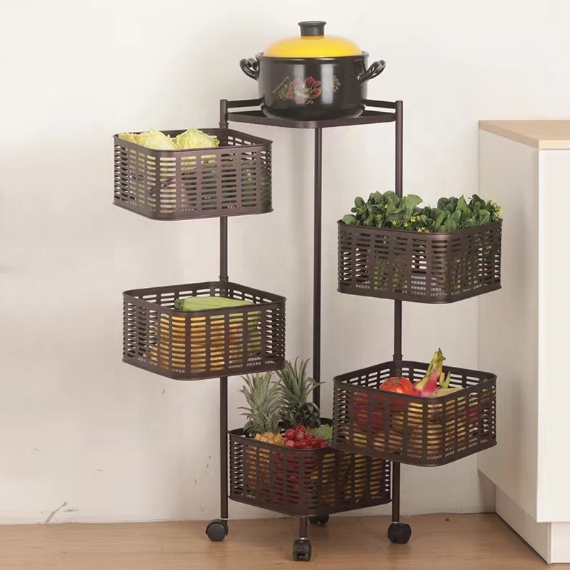 3 Layer Rotating Storage Baskets Rack Stackable Metal Basket Kitchen Organizer Storage Shelf Cube Fruit Vegetable Organizer