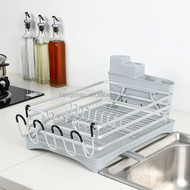 Sink Dish Drying Rack Space Saving Sink Countertop Aluminum Single Tier Kitchen Utensils Storage Drainer Rack Dish