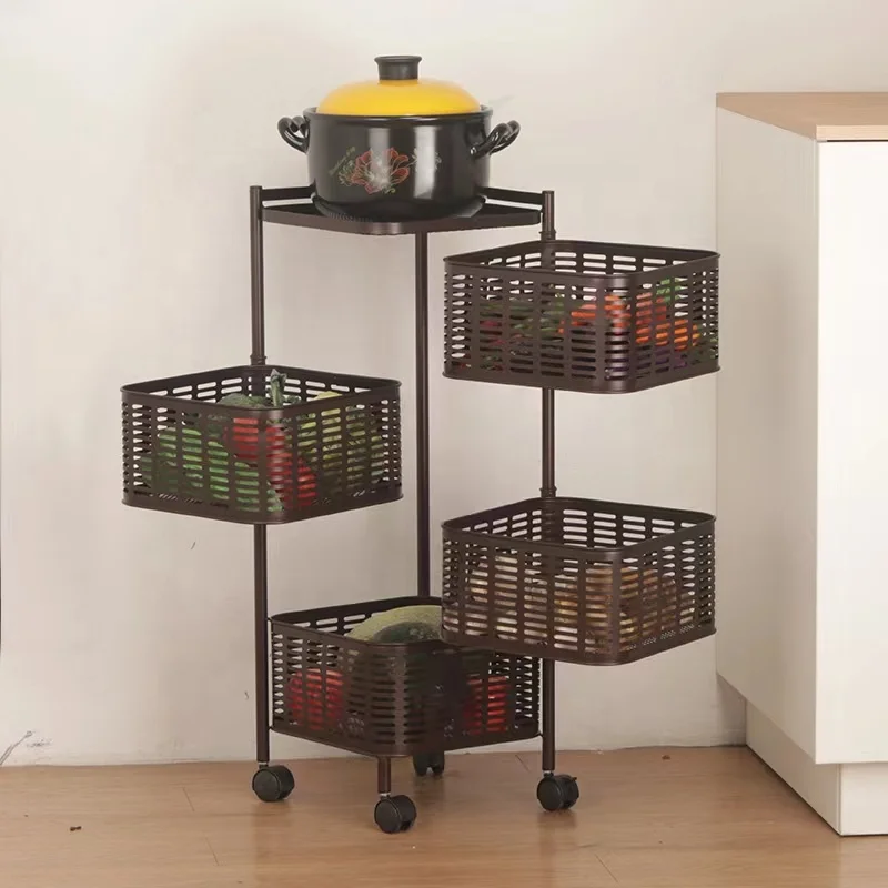 Super 2-tier multifunctional floor trolley 360-degree rotating kitchen shelves fruit and vegetable organizer