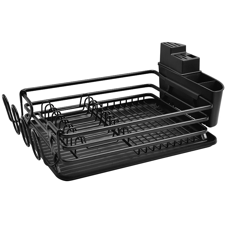 Aluminum Dish Drying Rack with Sink Dish Drying Rack with Utensil Holder Removable Drainer Tray Single Level Kitchen Organizer