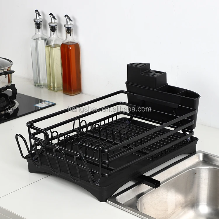 Aluminum Dish Drying Rack with Sink Dish Drying Rack with Utensil Holder Removable Drainer Tray Single Level Kitchen Organizer