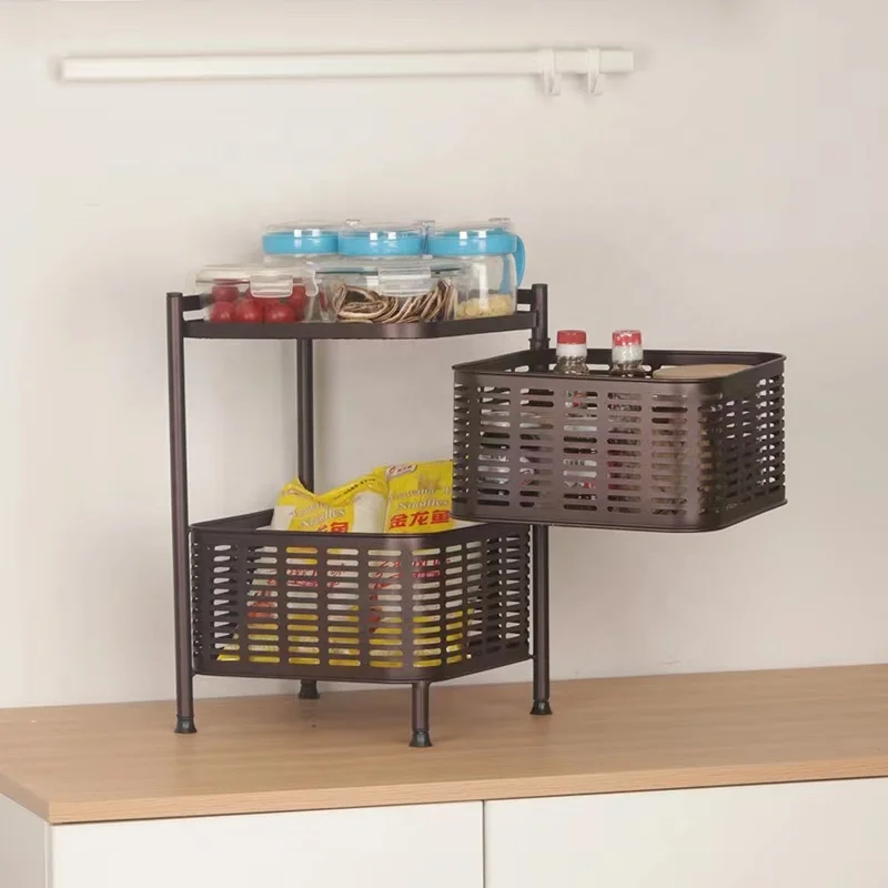 Super 2-tier multifunctional floor trolley 360-degree rotating kitchen shelves fruit and vegetable organizer