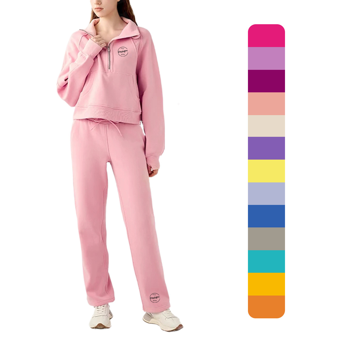 Bulk Winter Tracksuits Suits Two Piece Set Women Pink Print Sport Casual Outfits Zip Sweatshirt Top Pants Set Women Sweat Suit