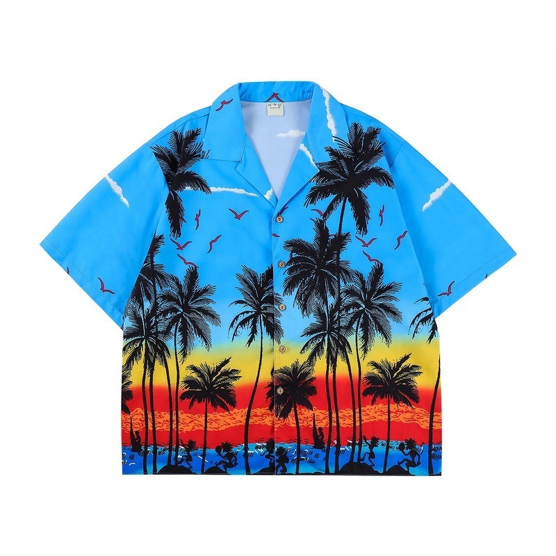 JL-0307A Colourful Vacation Beach Shirt Wholesale Hip Hop Button Up Shirts Free Fire Collar Shirts Hawaiian Men