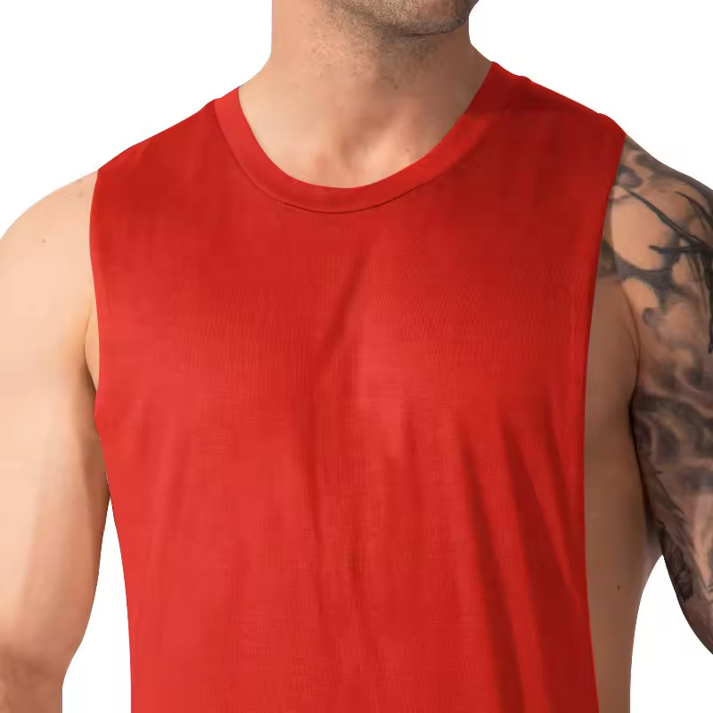 JL2422A Custom Screen Printing Gym Tank Top Men Polyester Quick Dry Extreme Dropped Armhole Tank Top For Men