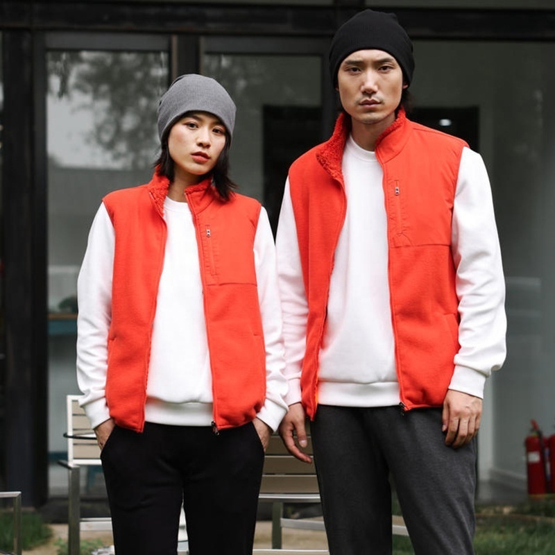 JL-10216 Custom LOGO solid color Shake grain fleece work clothes vest winter wear work waistcoat vest for men and women