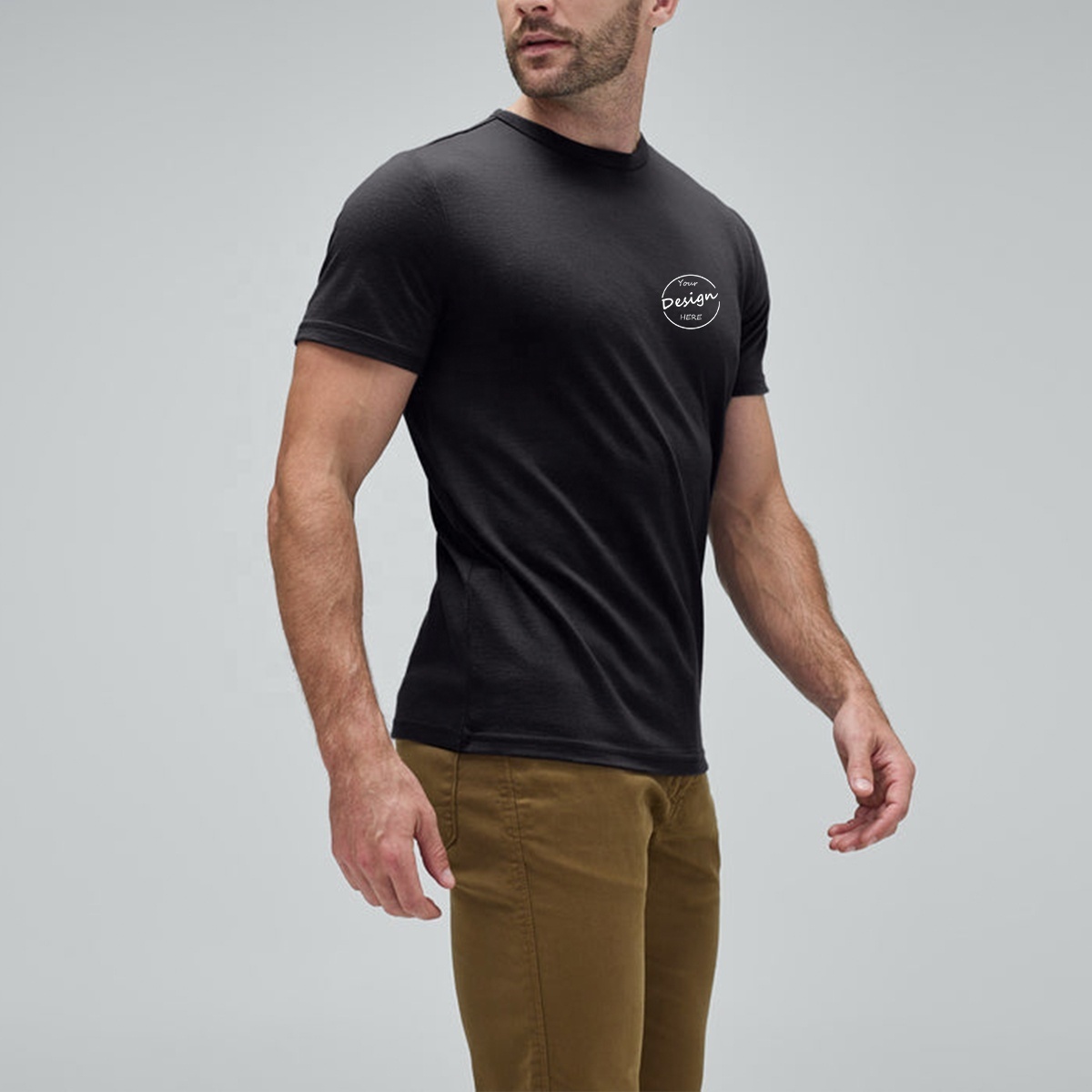 JL1207A Custom Basic Tee shirts Men 100% Merino Wool T Shirt 170gsm Moisture Wicking Round Neck Sweat Activate Sports TShirt For