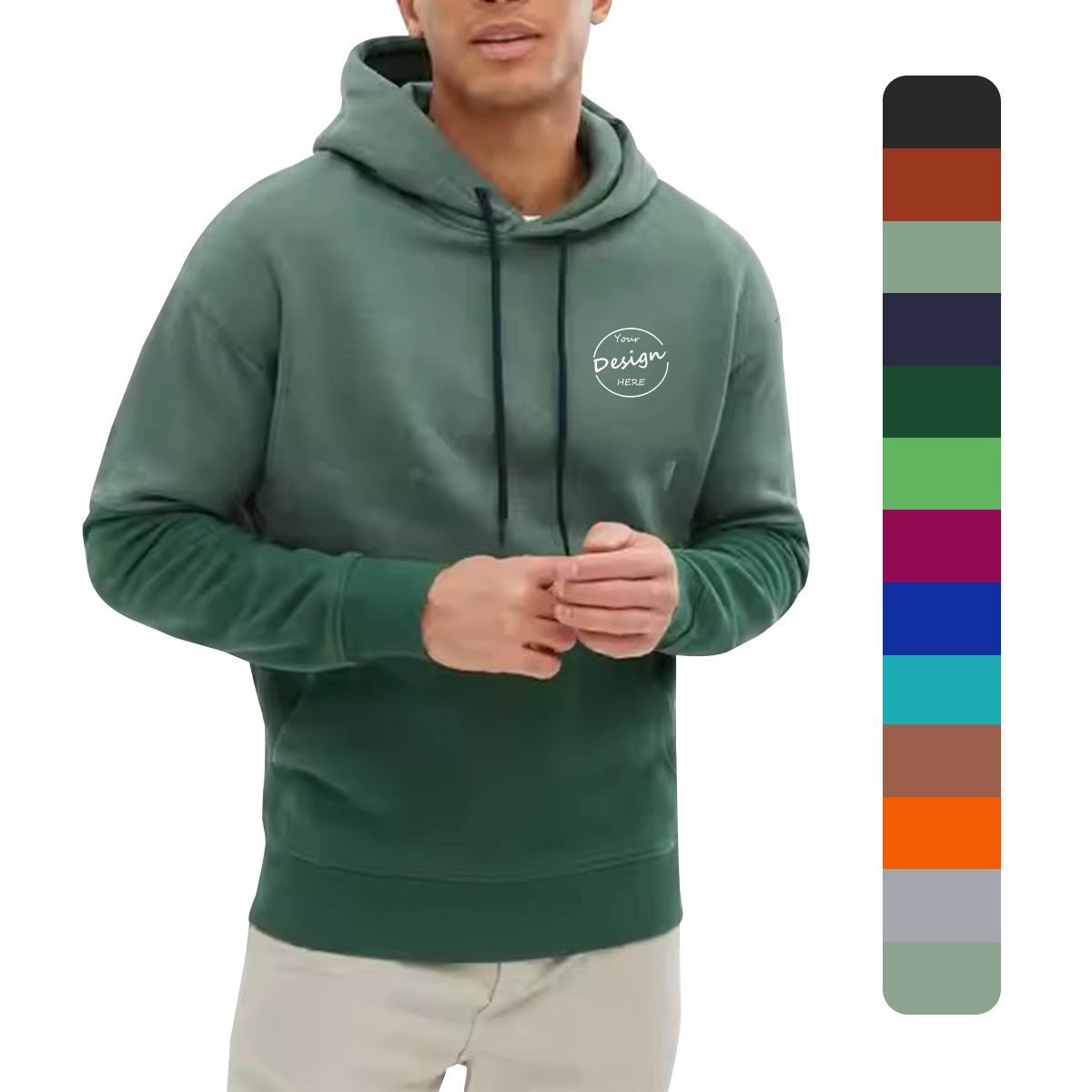 Autumn Spring Custom Print Logo Blank Light Weight French Terry Hoodies Color Block Green Two Color Slim Fit  Men's Hoodies