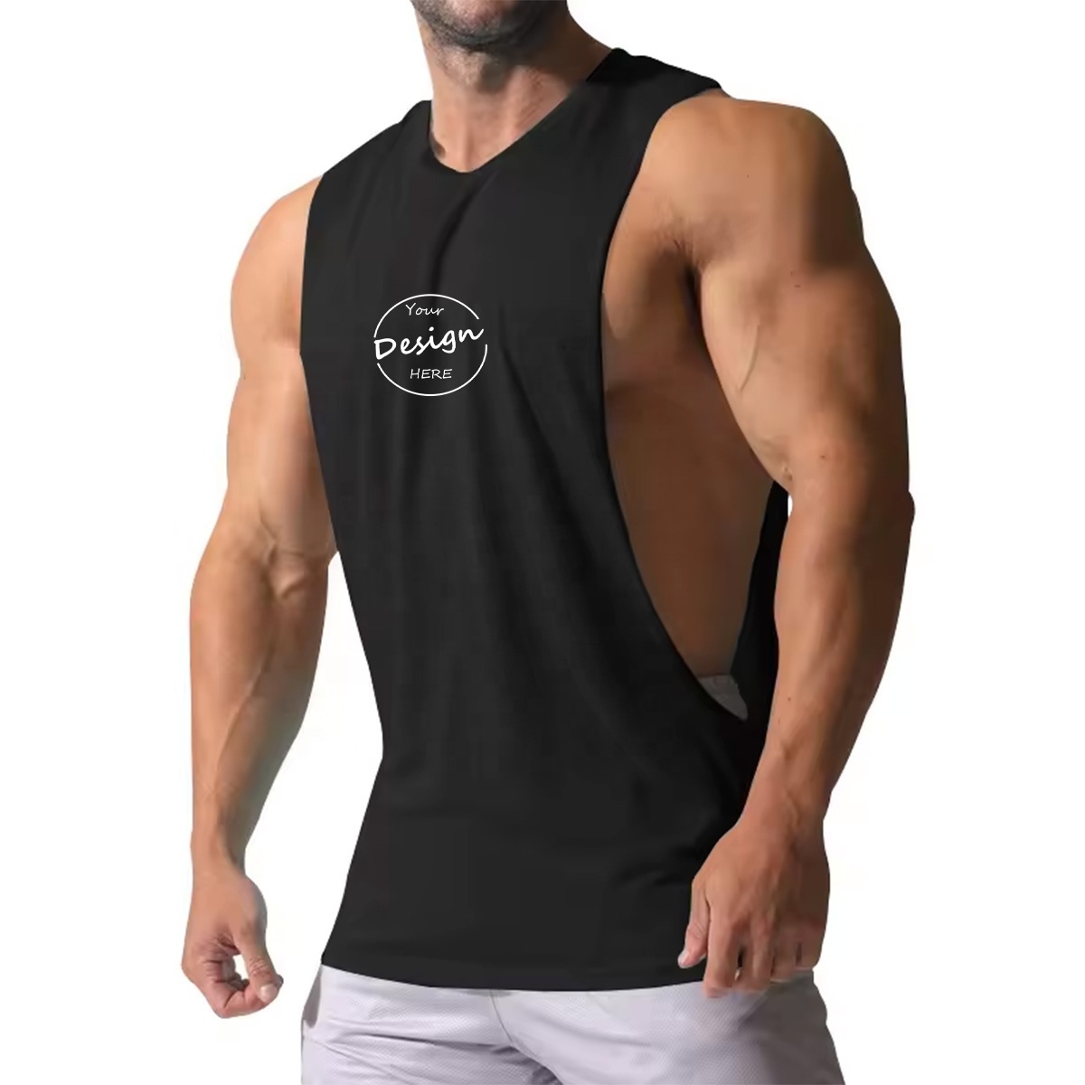 JL2422A Custom Screen Printing Gym Tank Top Men Polyester Quick Dry Extreme Dropped Armhole Tank Top For Men