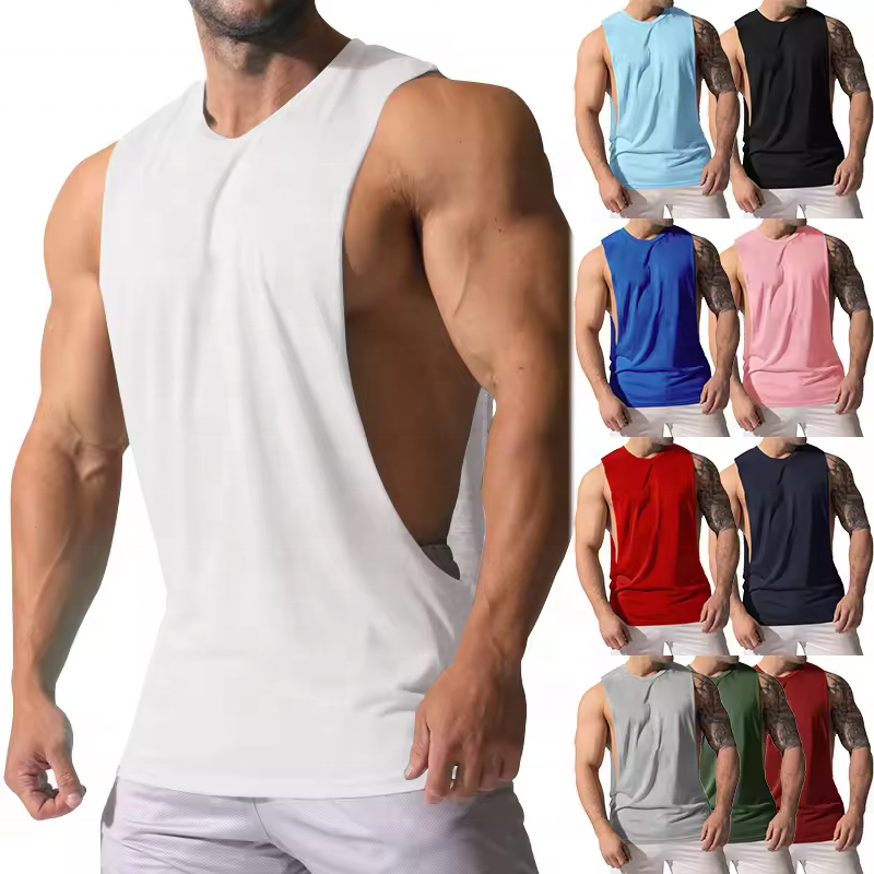 JL2422A Custom Screen Printing Gym Tank Top Men Polyester Quick Dry Extreme Dropped Armhole Tank Top For Men