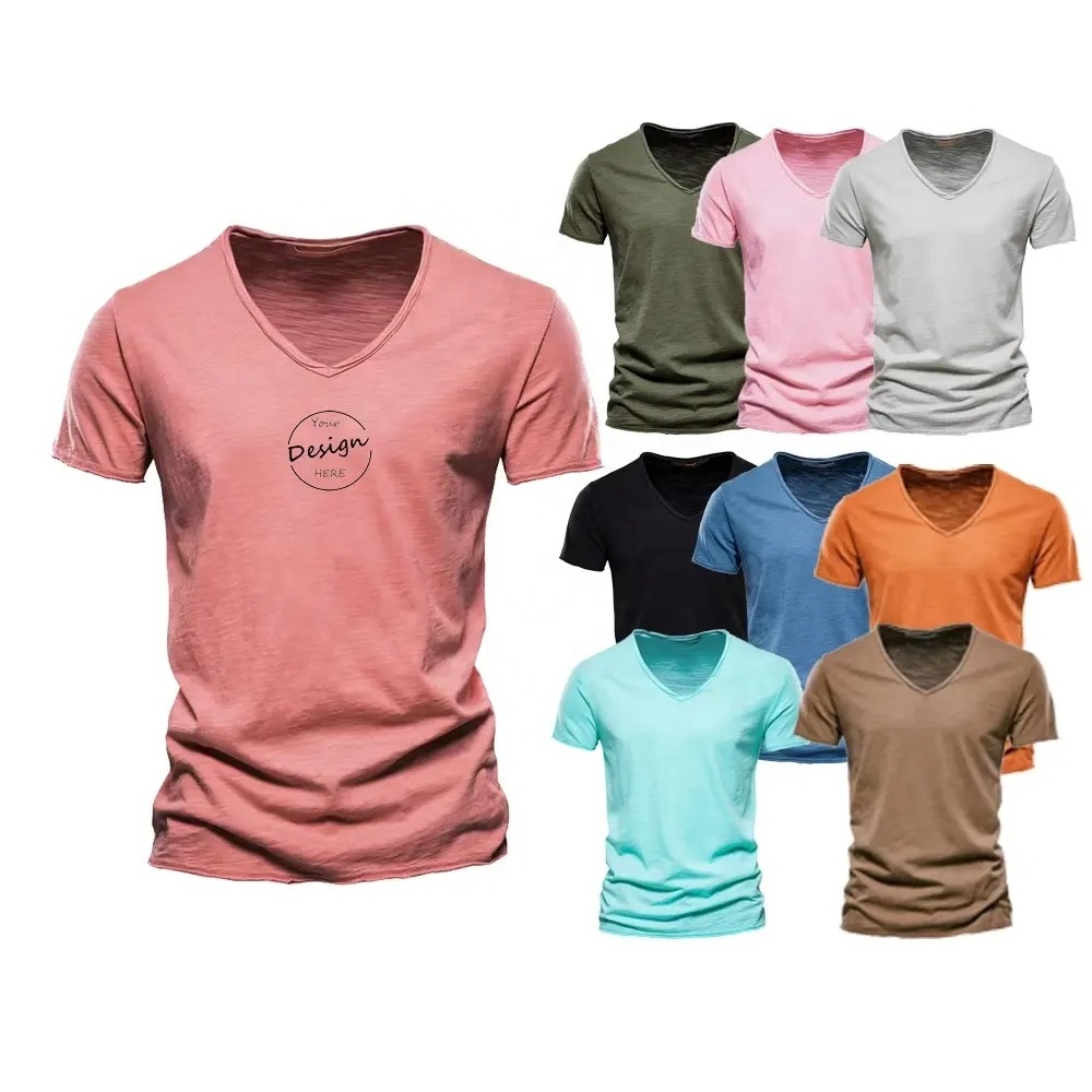 Men Bamboo Fiber Slim-Fit V Neck Soft Touch Tshirt Printing Cotton Plain T-Shirt Hemp T Shirt For Men