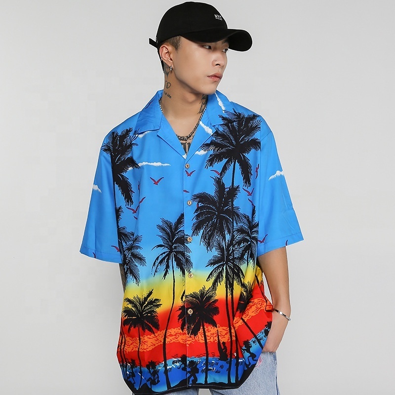 JL-0307A Colourful Vacation Beach Shirt Wholesale Hip Hop Button Up Shirts Free Fire Collar Shirts Hawaiian Men