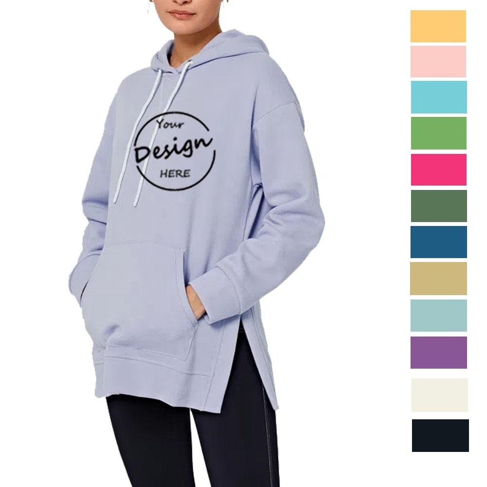 OEM Wholesale Screen Print Blank Oversized Cotton French Terry Casual High Quality Split Hem Side Open Woman Hoodie With Logo