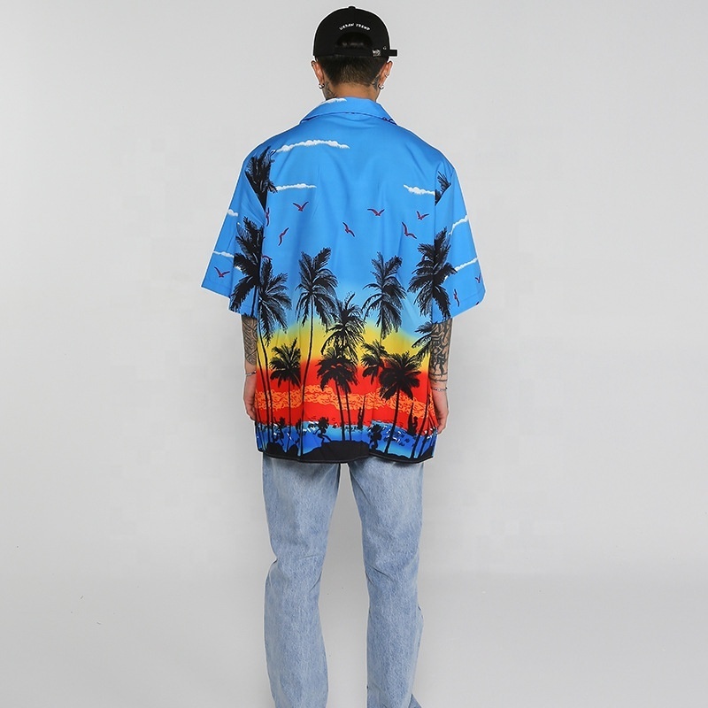 JL-0307A Colourful Vacation Beach Shirt Wholesale Hip Hop Button Up Shirts Free Fire Collar Shirts Hawaiian Men