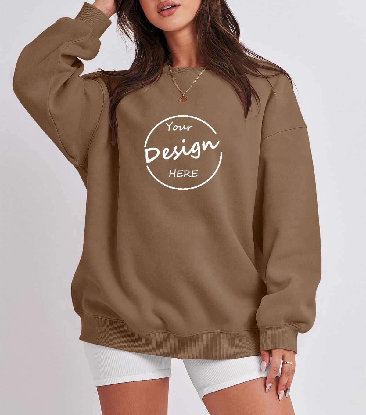 Custom Pink Woman Oversize Sweatshirt Puff Print Plain Crewneck Embossed Cotton Jumper Plus size Crew Neck Sweatshirts Women