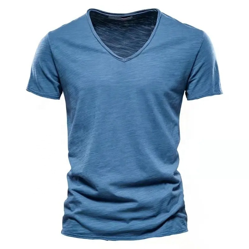 Men Bamboo Fiber Slim-Fit V Neck Soft Touch Tshirt Printing Cotton Plain T-Shirt Hemp T Shirt For Men