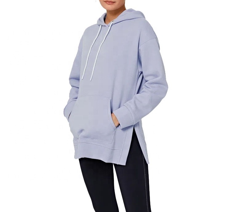 OEM Wholesale Screen Print Blank Oversized Cotton French Terry Casual High Quality Split Hem Side Open Woman Hoodie With Logo