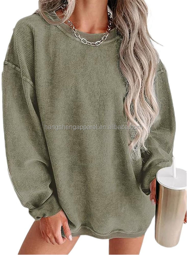 Embroidered Corduroy Jumper Crewneck Wholesale Custom Plain Ribbed Heavyweight 400GSM Corded Crew Neck Sweatshirt For Women BestSuppliers